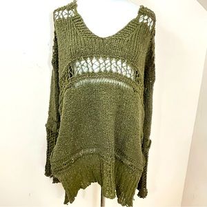 Free People Belong to You Slouchy Distressed Sweater Mossy Green M